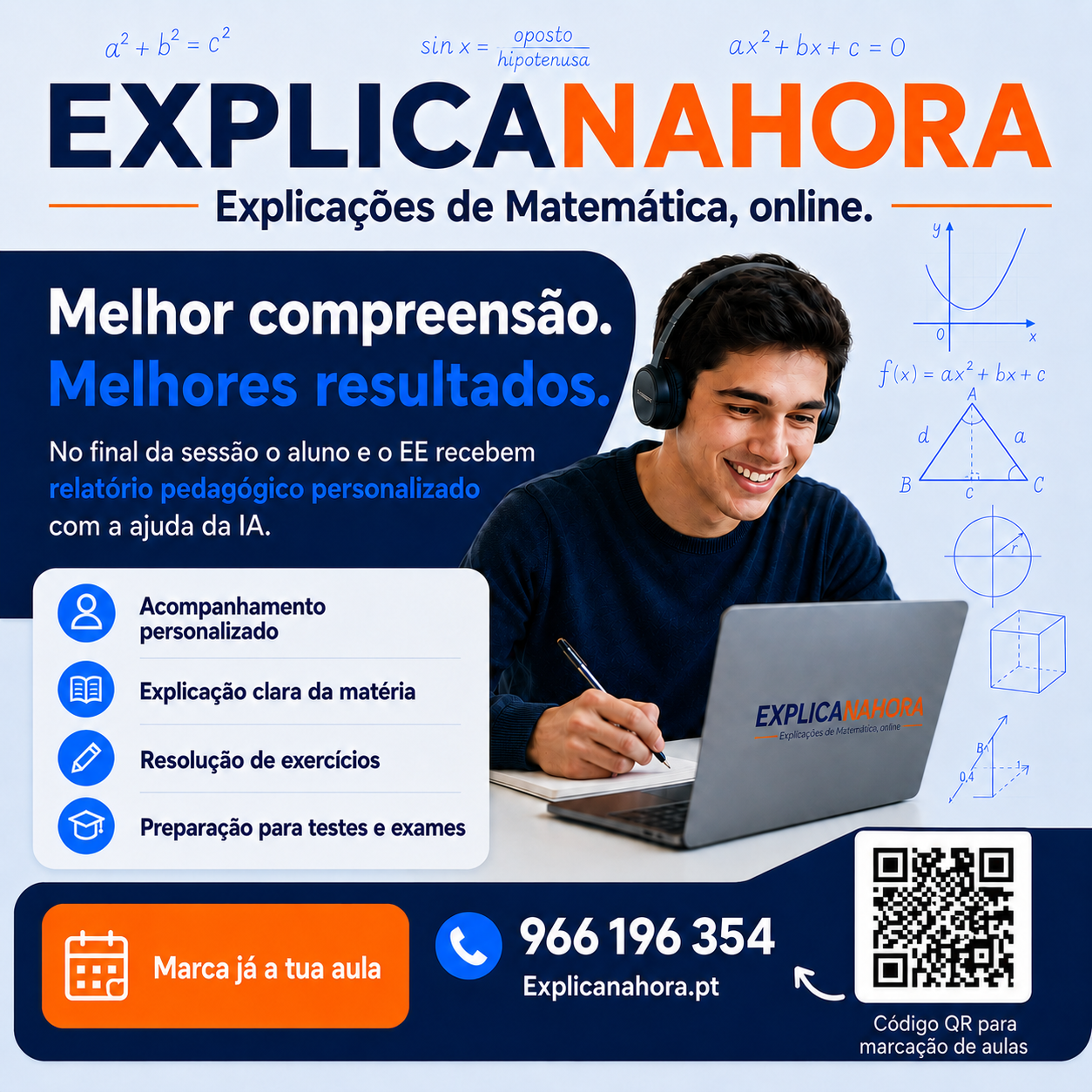 Cartaz das explicações online de Matemática A da Explicanahora